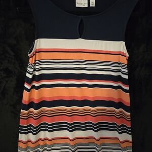Orange and blue striped sleeveless dress